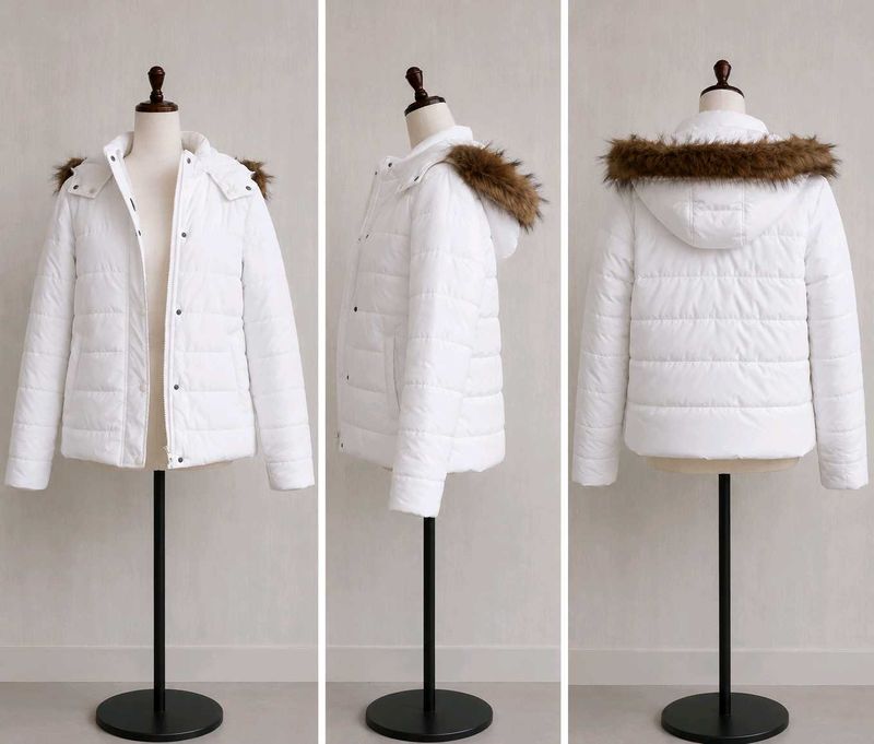 🤍White Puffer Jacket with Fur Hood
