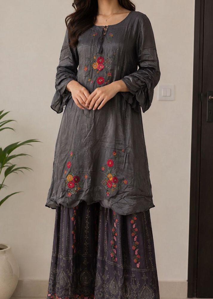 Embroidered Grey shahara Set