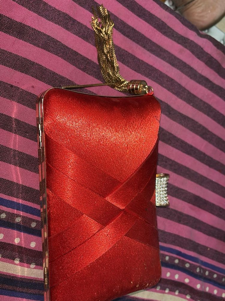 Elegant Red Satin Clutch Bag