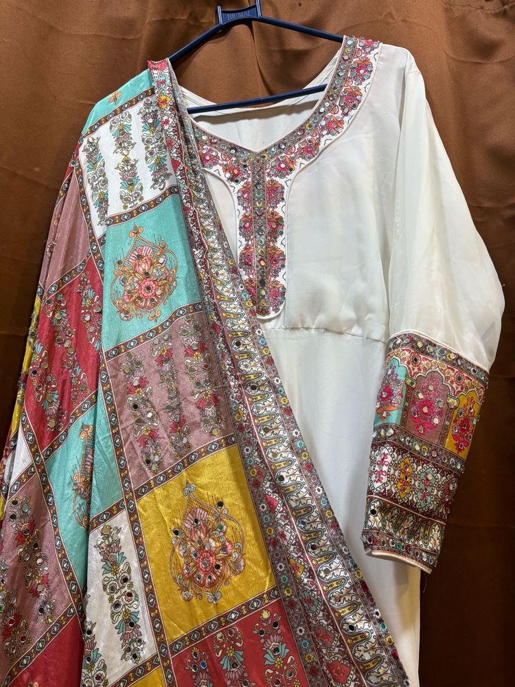 Elegant White gown with Dupatta