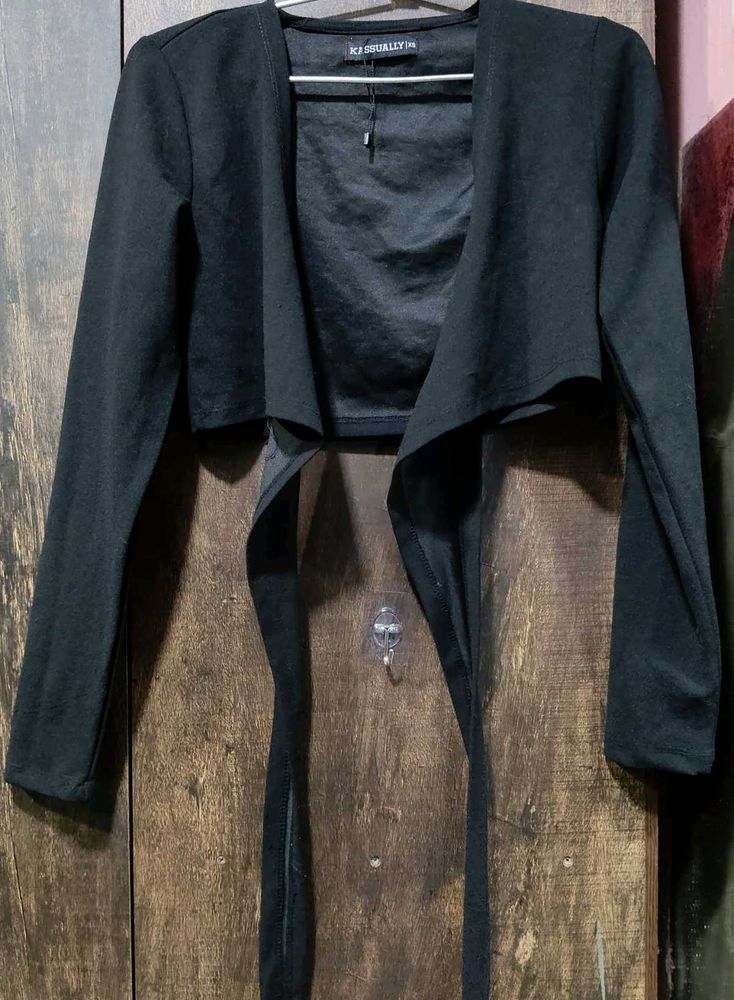 Black Cropped Tie-up Shrug Cardigan Full Sleeves🖤