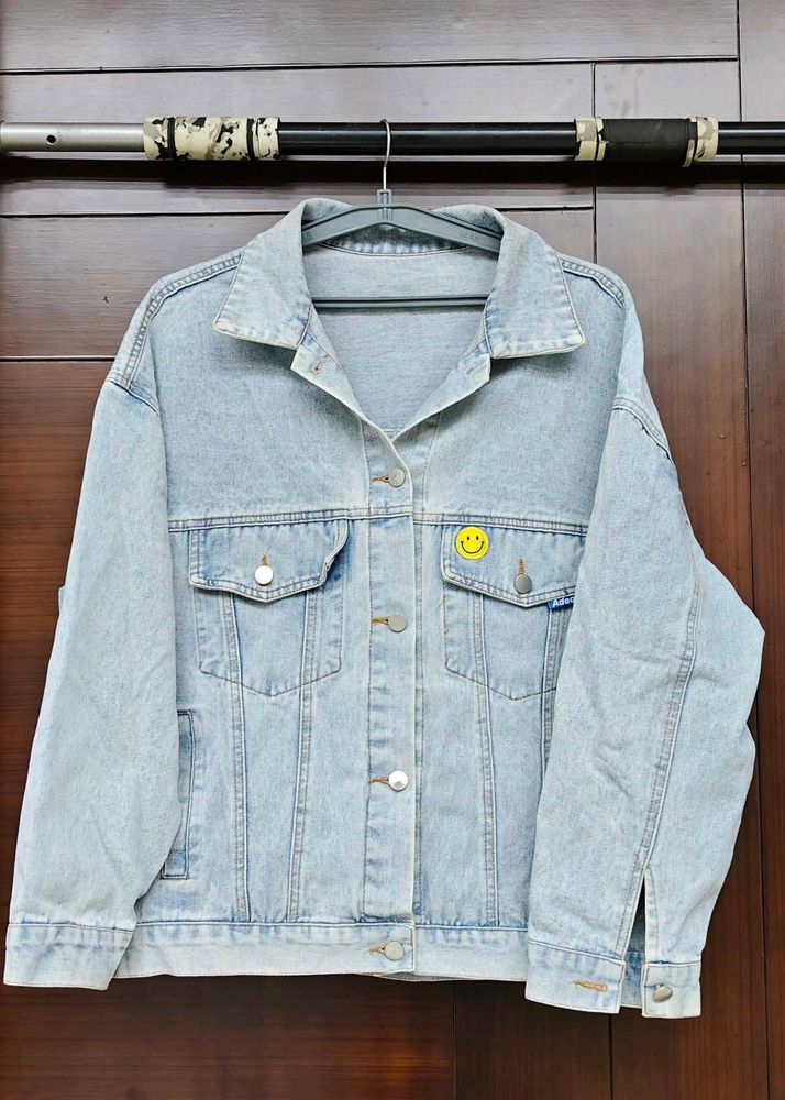Light Wash Denim Jacket with Smiley