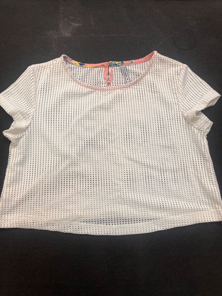 Lee Cooper White Crochet Mesh Top | Size 12