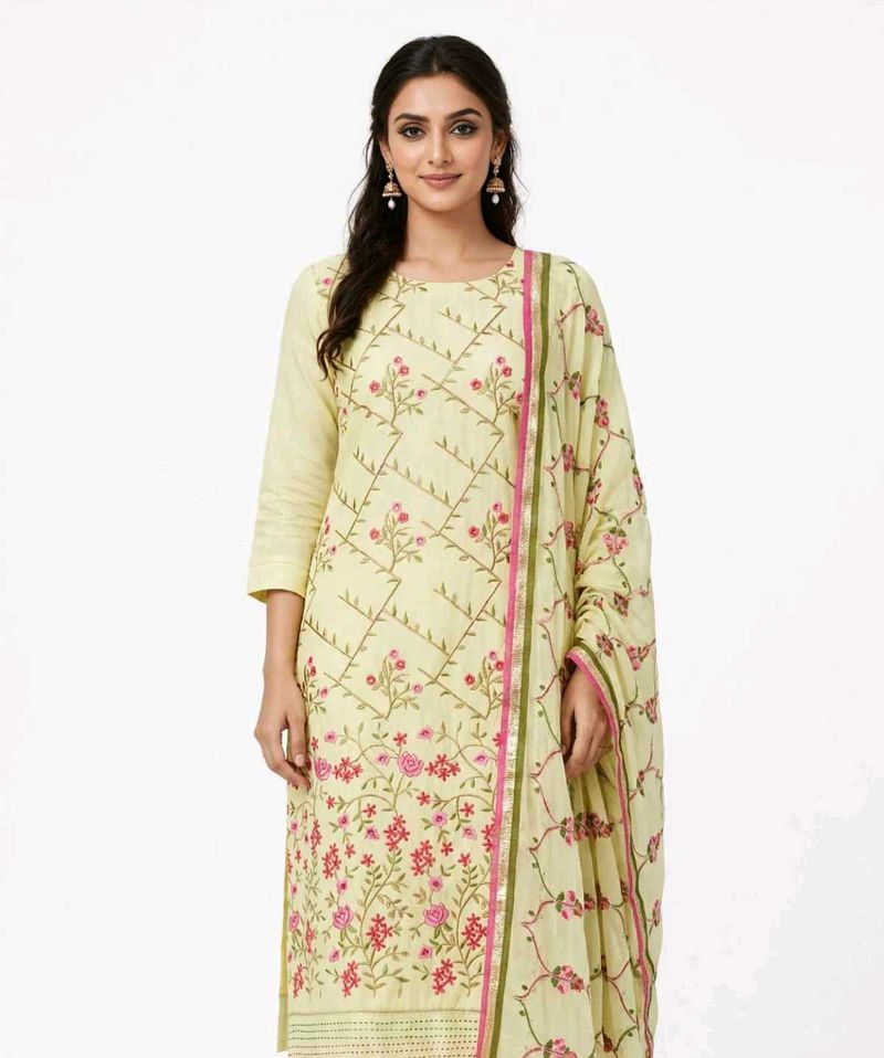 Beautiful Yellow Embroidered Kurta Set