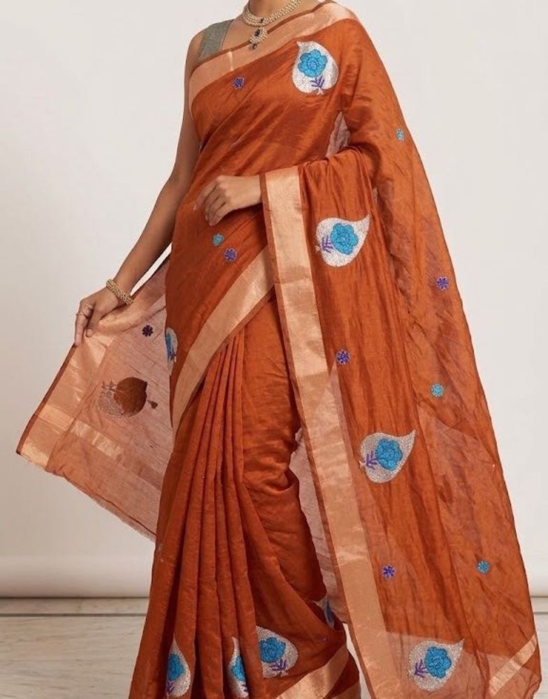 Comfy brown orange Saree