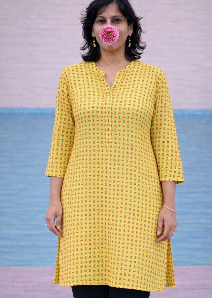Yellow Printed Kurta