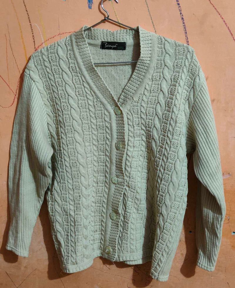 Ladies Woollen Cable Knit Button Cardigan