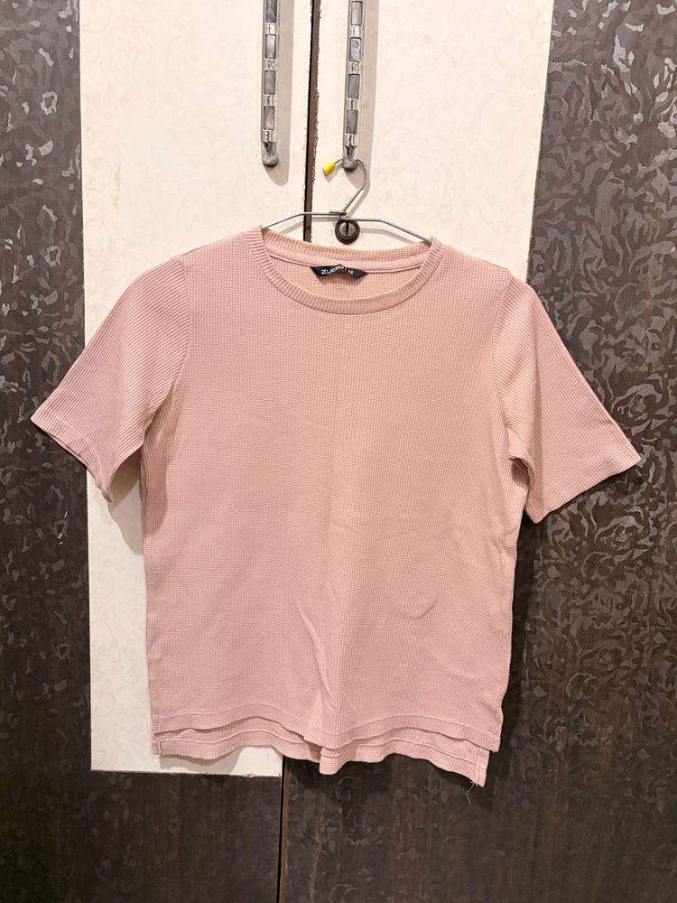 Rust Pink Ribbed T-Shirt