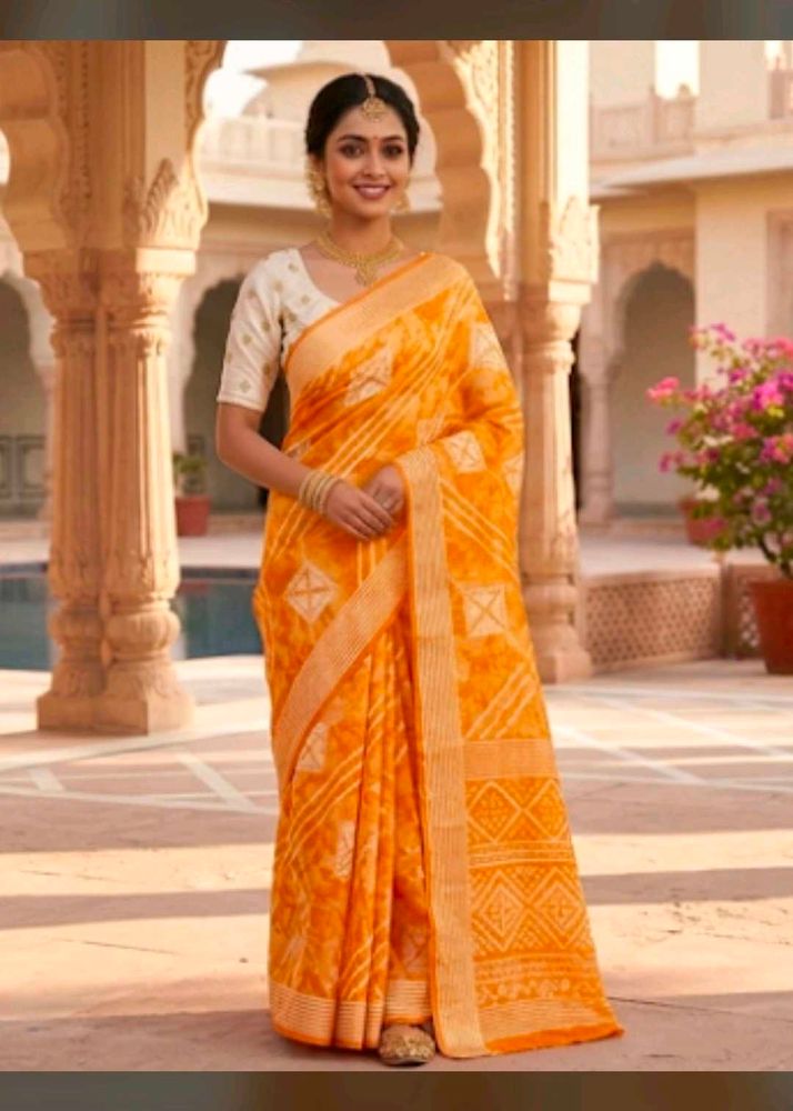 Vibrant Orange Saree with blouse piece