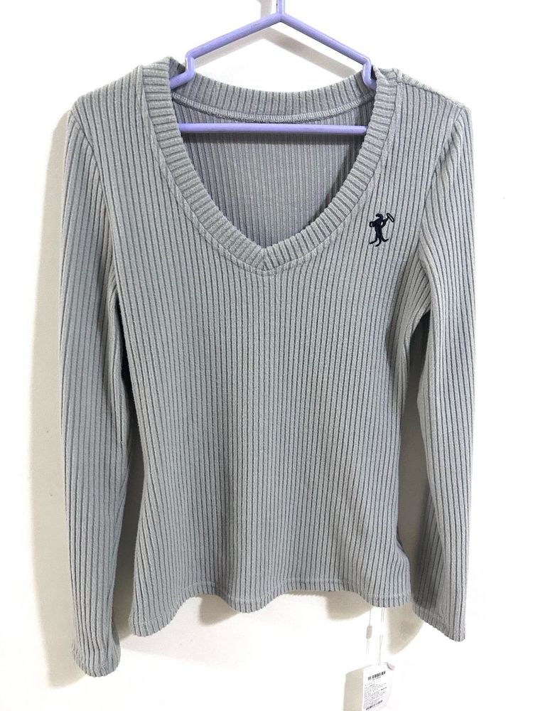 Y2K Ribbed V-Neck Long Sleeve Top