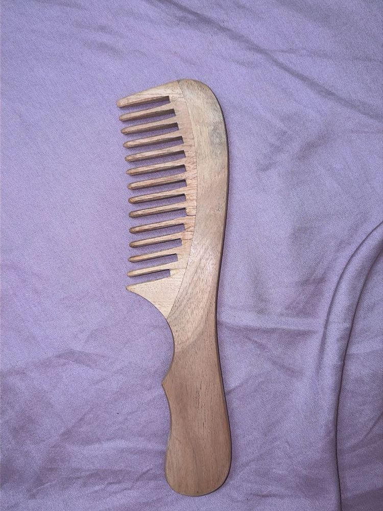 Wooden Wide Tooth Comb and satin scrunchie