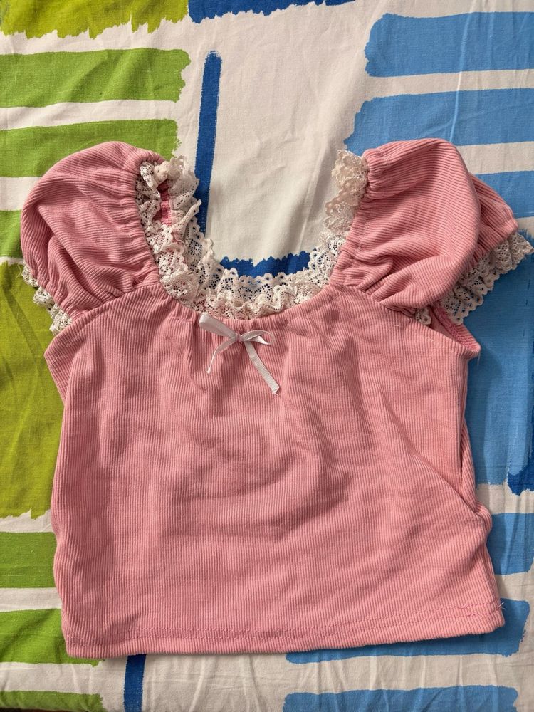 Cute Pink Puff Sleeve Top