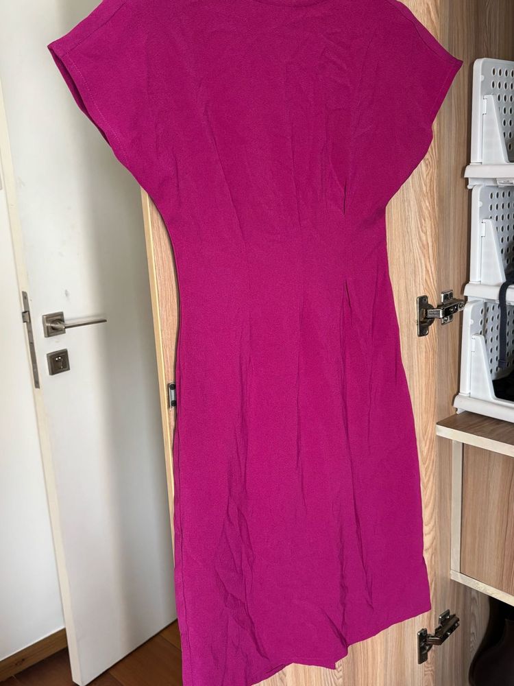 Vibrant Magenta Flutter Sleeve Dress