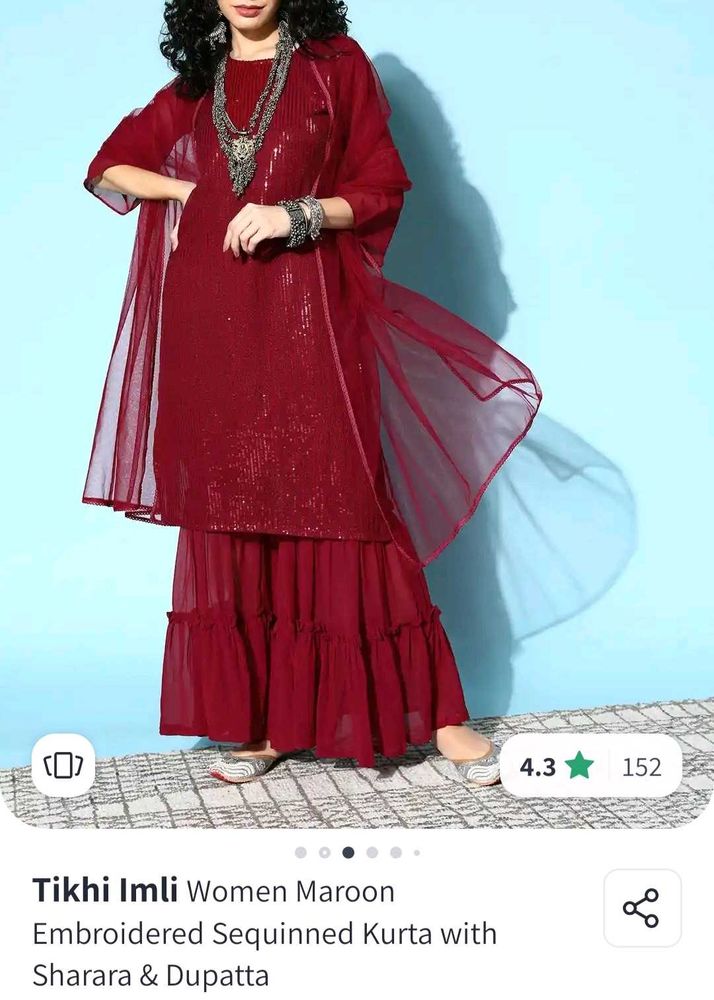 Maroon Embroidered Kurta Set