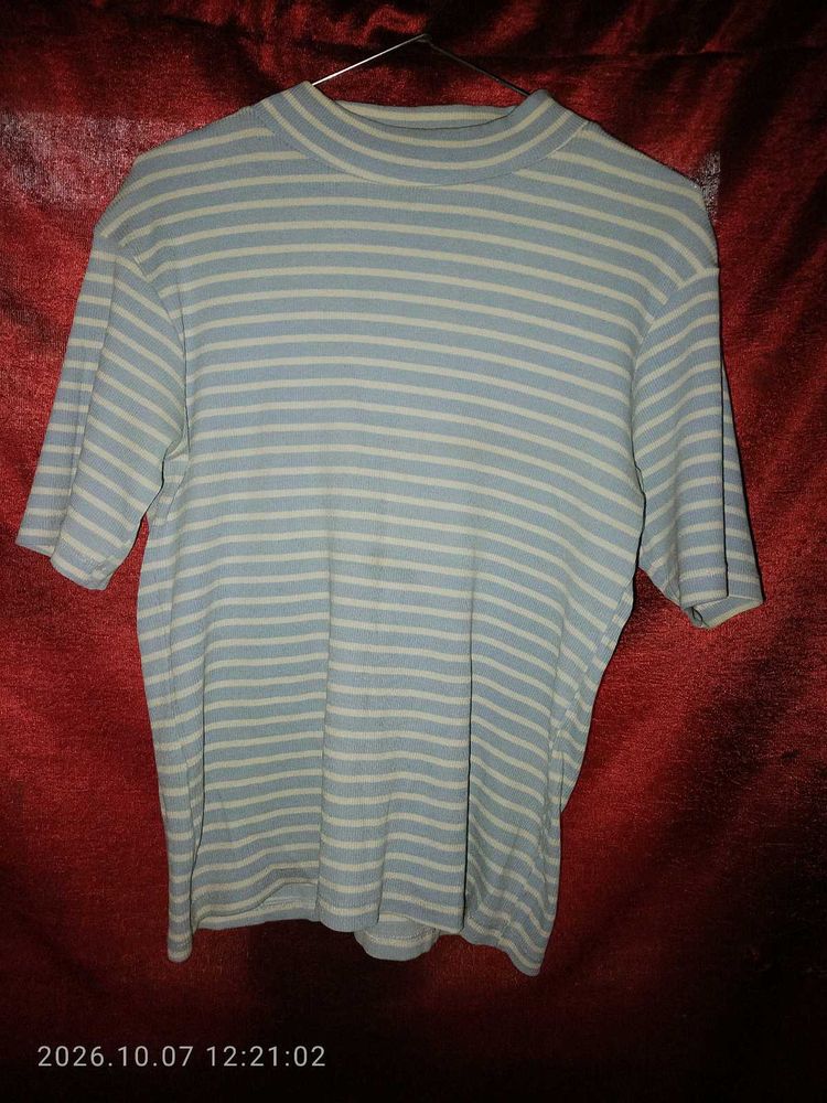 Striped Mock Neck T-Shirt
