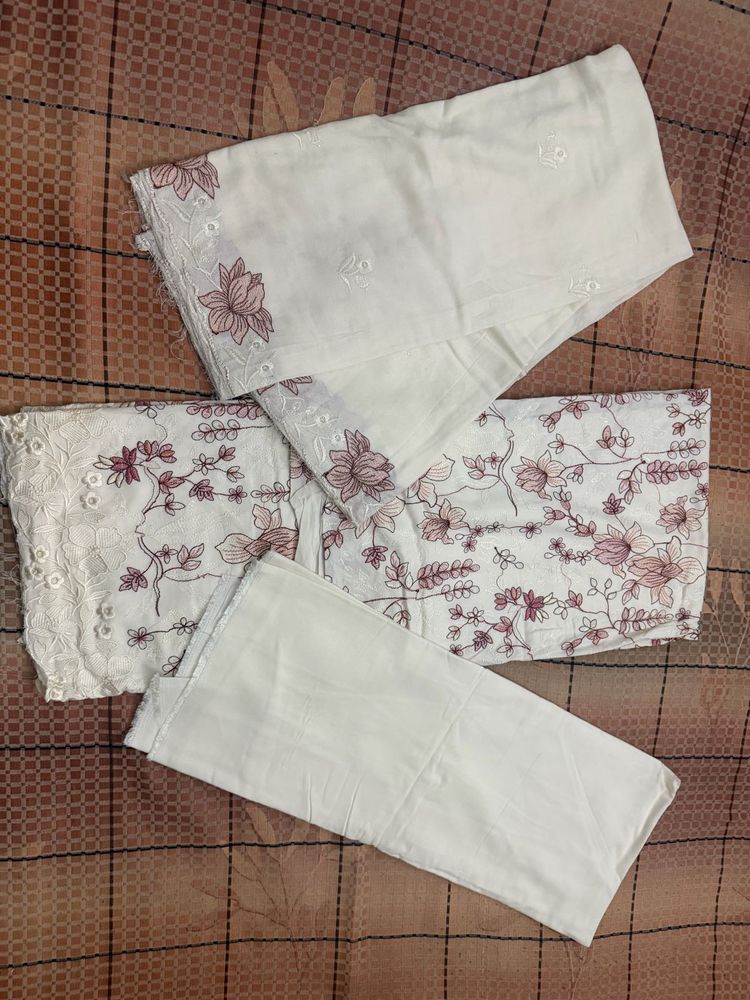 Elegant White Floral Pakistani Suit dress piece