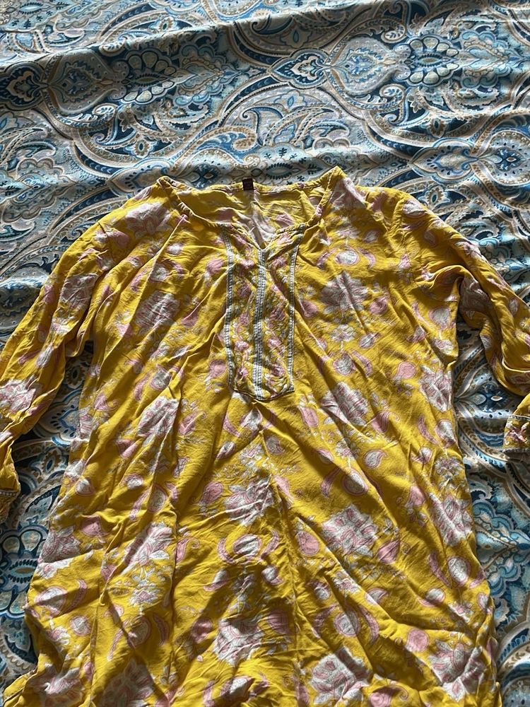Yellow Floral Print Kurta