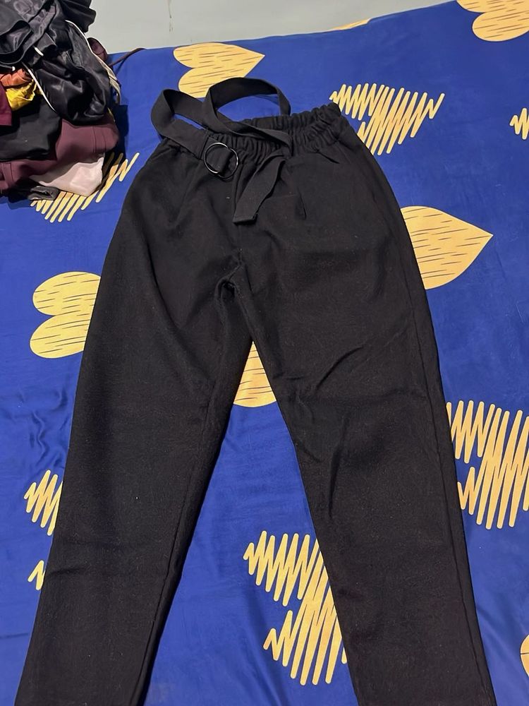 Black Belted High-Waist Pants