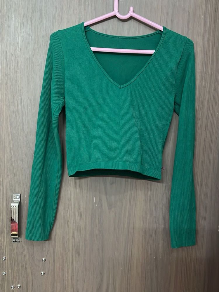 Emerald Green V-Neck Cropped Top for M &amp;L