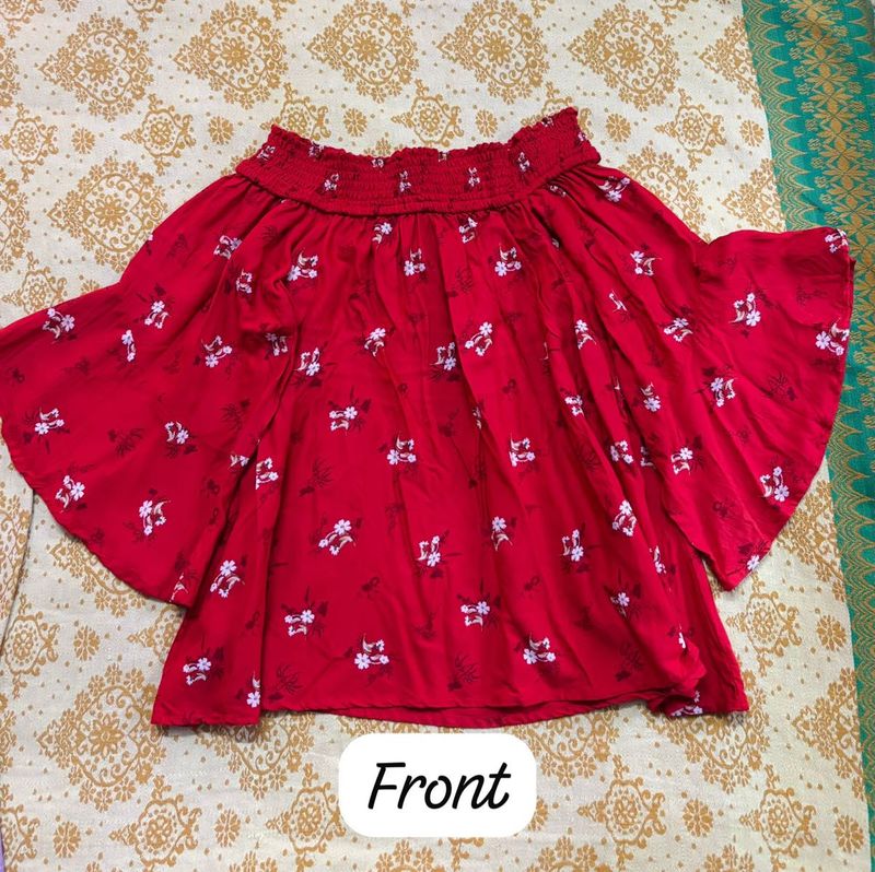 /Chic Red Off-Shoulder Floral top