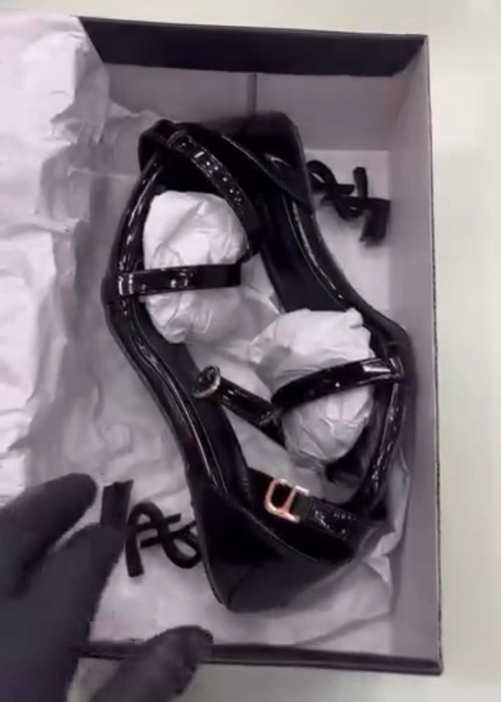 Ysl Glossy Black Strappy Heels