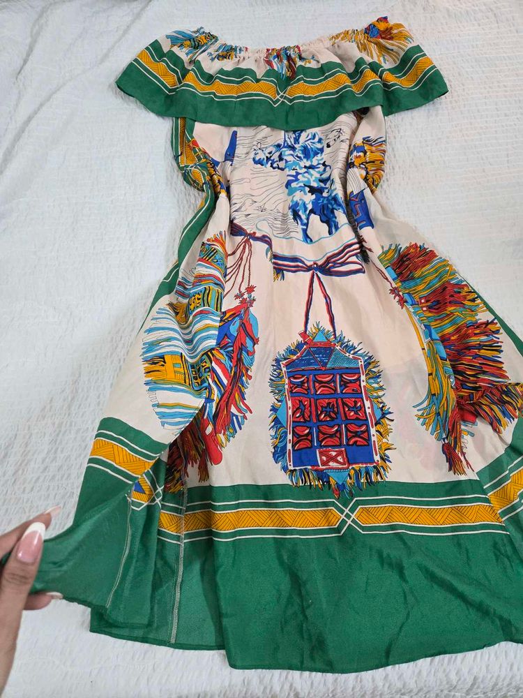 Boho Off-Shoulder Printed Dress fits S/M