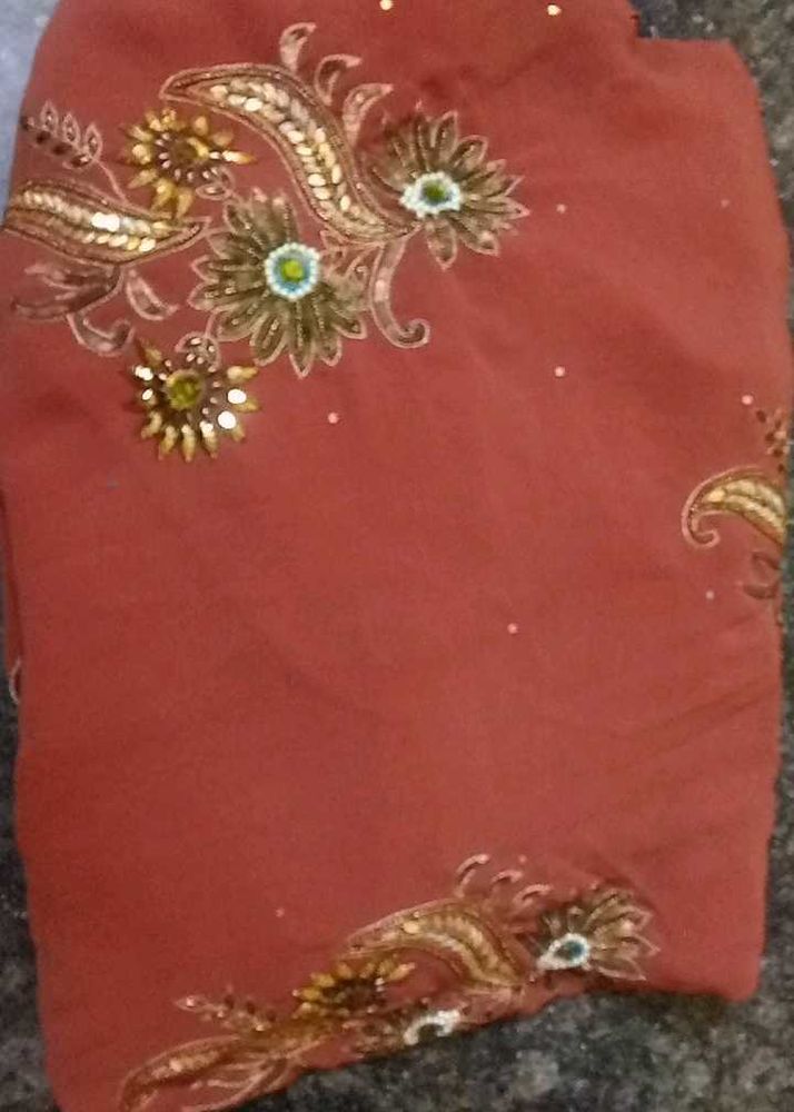 Embellished Red Saree