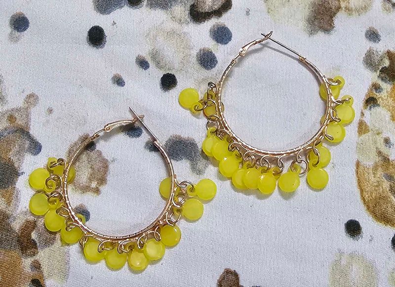 Yellow Beaded Hoop Earrings