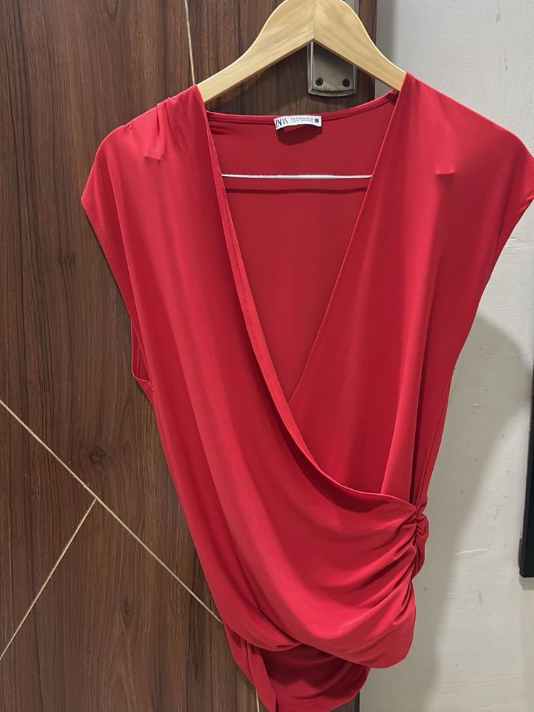 Zara Red Wrap Top