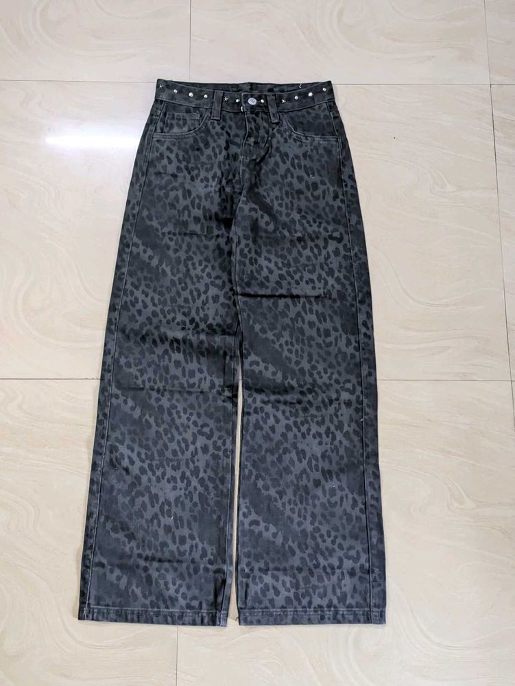 Leopard Print Wide Leg Jeans