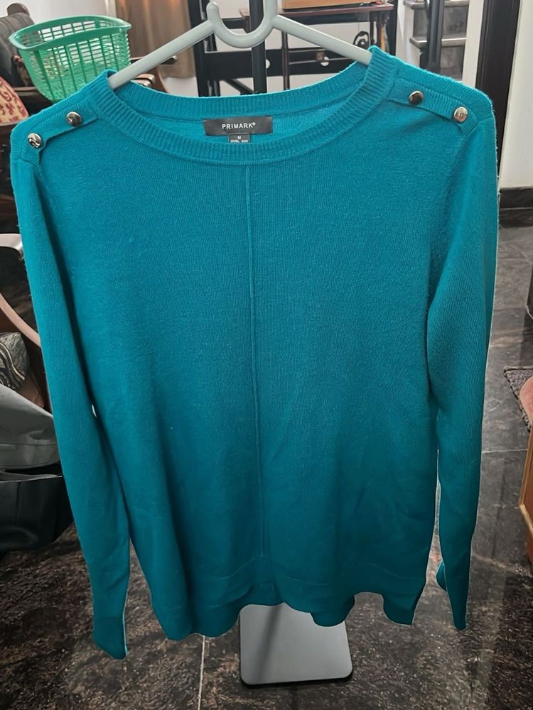 Teal Button Shoulder Sweater