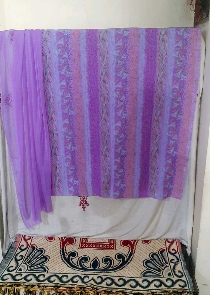 Purple Striped Dress Material with Dupatta