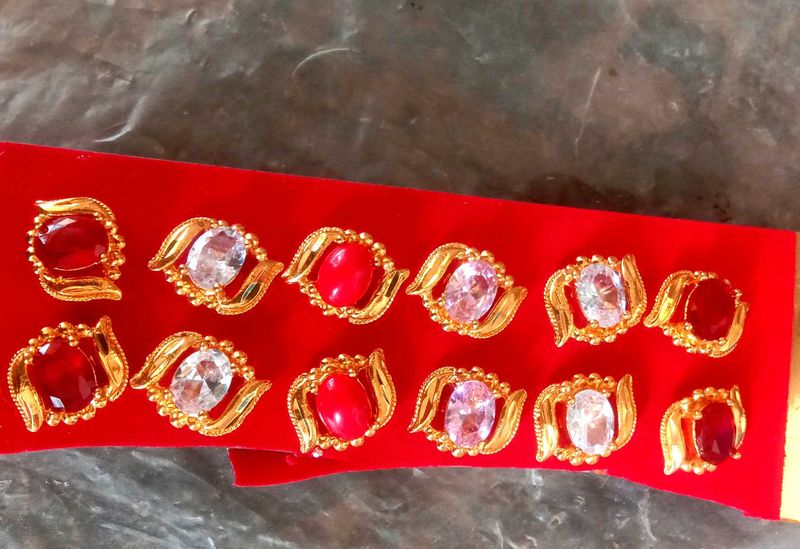 Stunning Gold Earrings with Red &amp; White Stones per