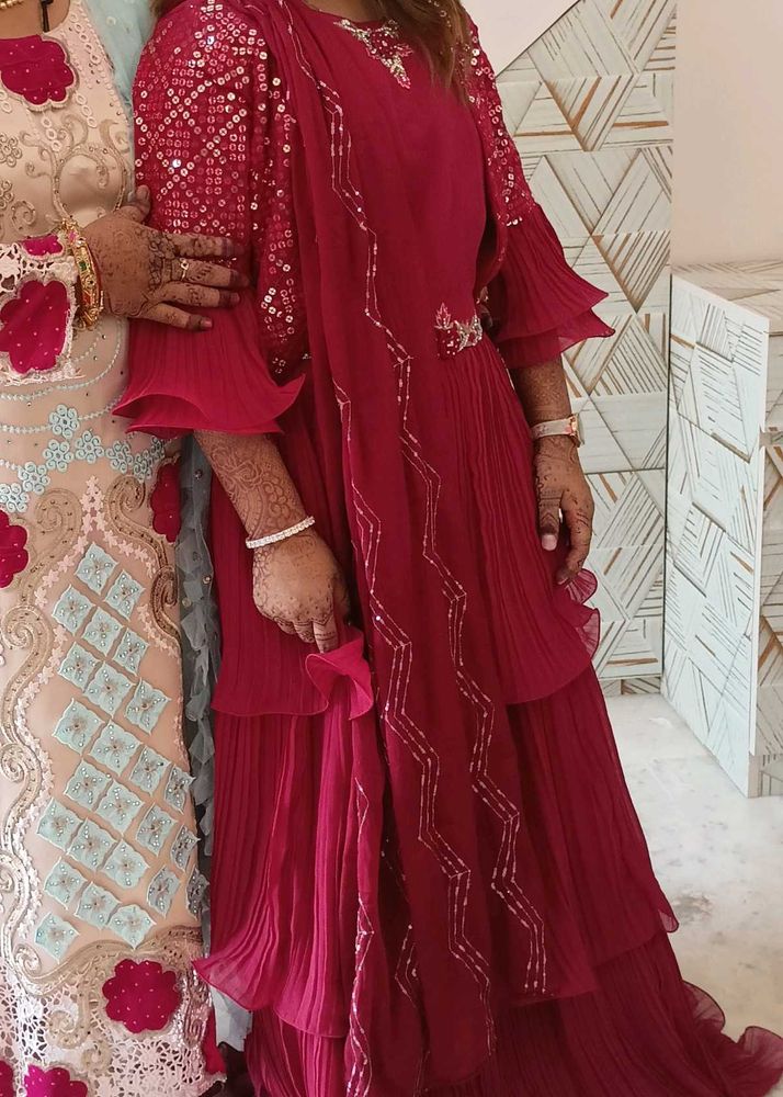 frill gown with tikki work koti