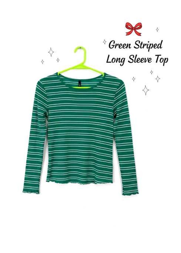 Green Striped Long Sleeve Top