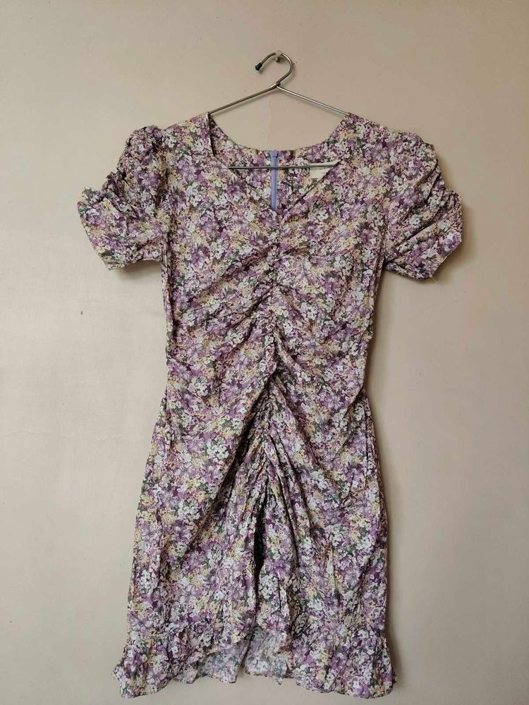 Floral Print Ruched Mini Summer Dress