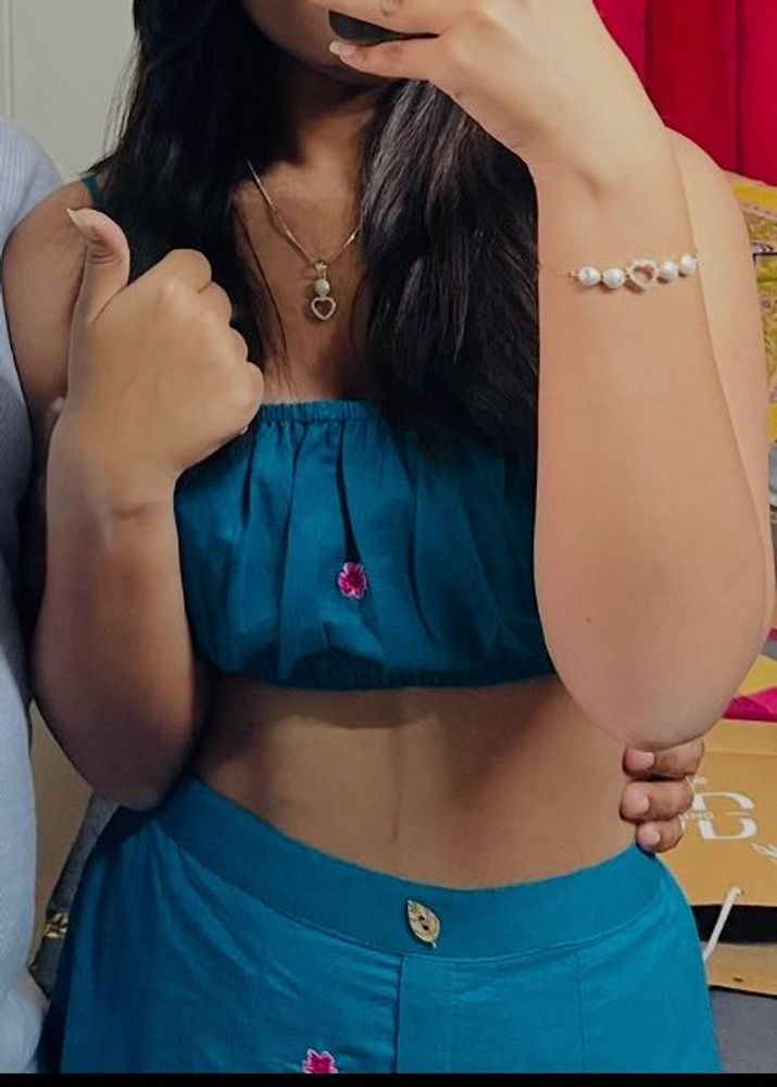 Teal Blue Crop Top and A line skirt coords