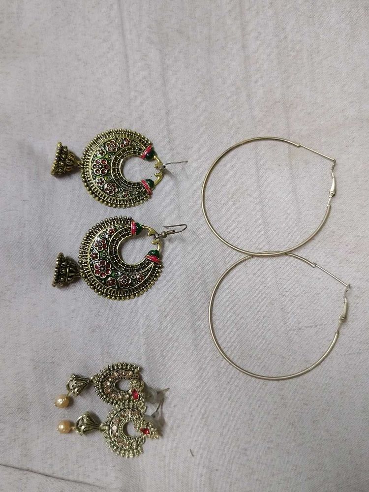 Earring Trio: Statement Hoops &amp; Ethnic Drops