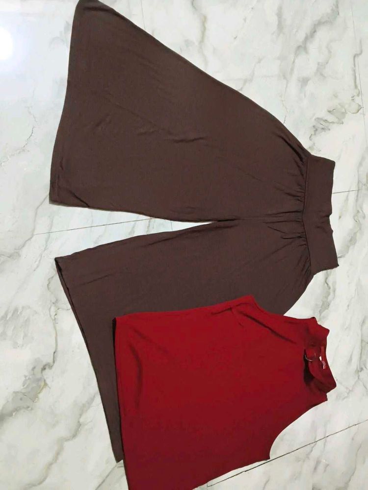 solid brown below knee length t.shirt material tri