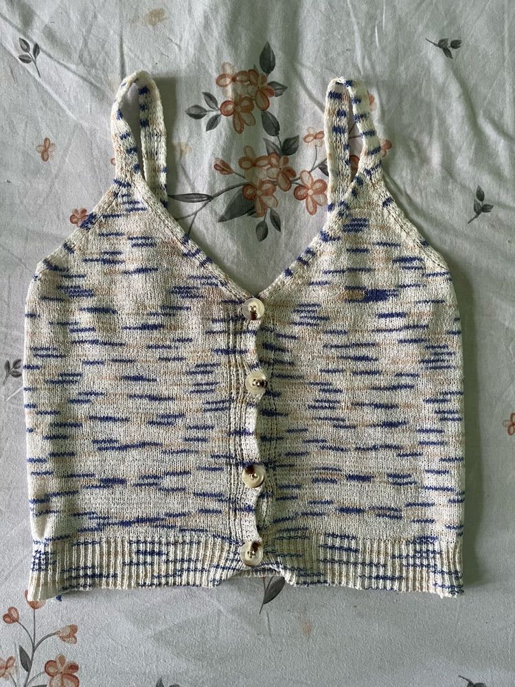 Striped Knit Button-Up Tank Top