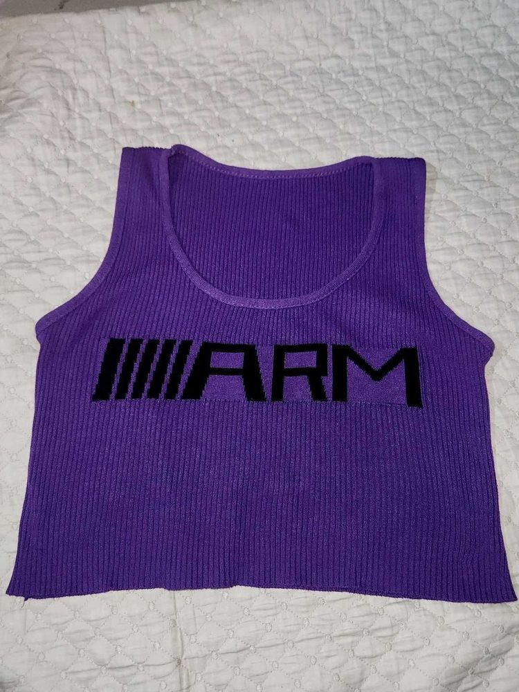 Purple Ribbed Crop Top