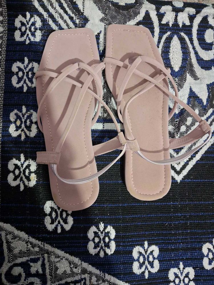 Pink Strappy Square Toe Sandals