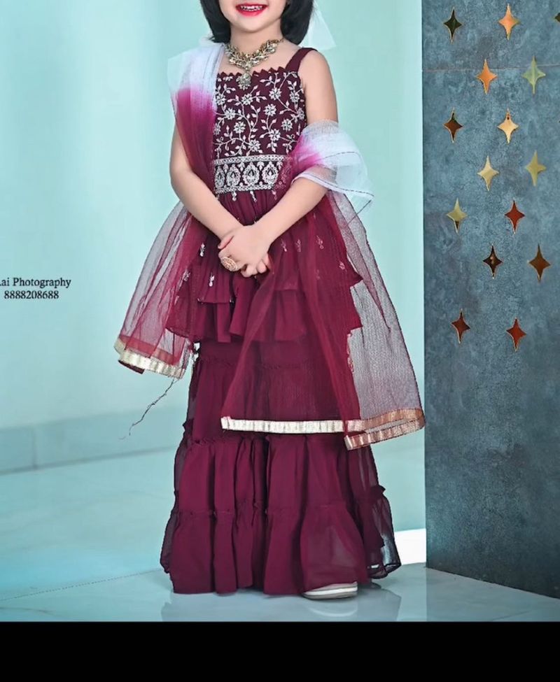 Girls' Maroon Tiered Sharara Set