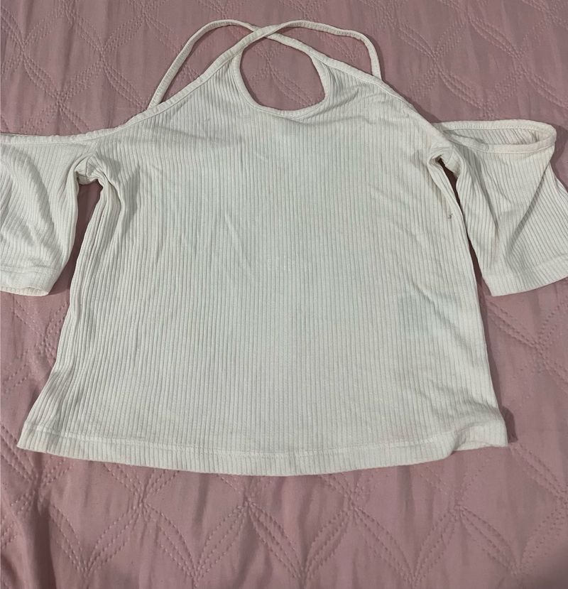 White Cold Shoulder Bell Sleeve Top