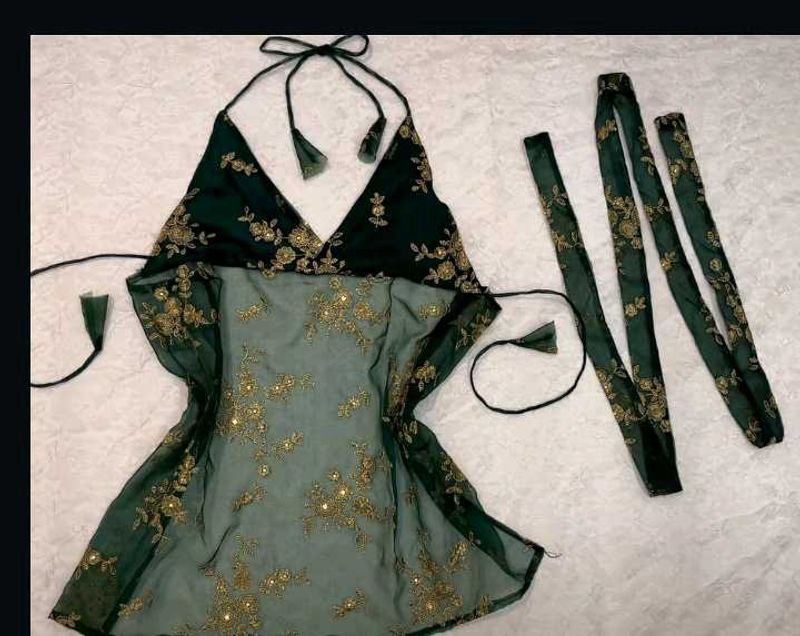 Green &amp; Gold Embroidered Halter Top