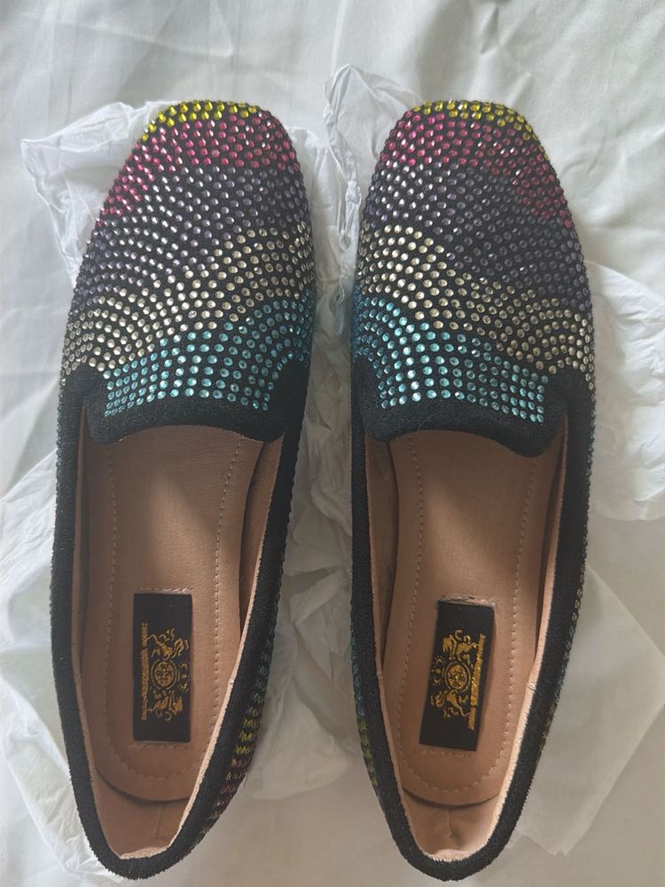 Sparkling Rainbow Embellished Loafers