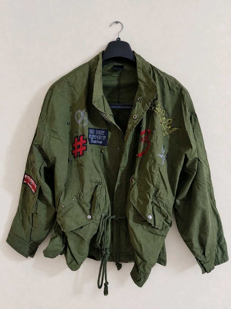 Olive green relaxed fit military style Jacket