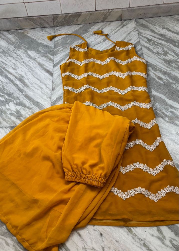 Elegant Mustard Kurta Set with Embellishments