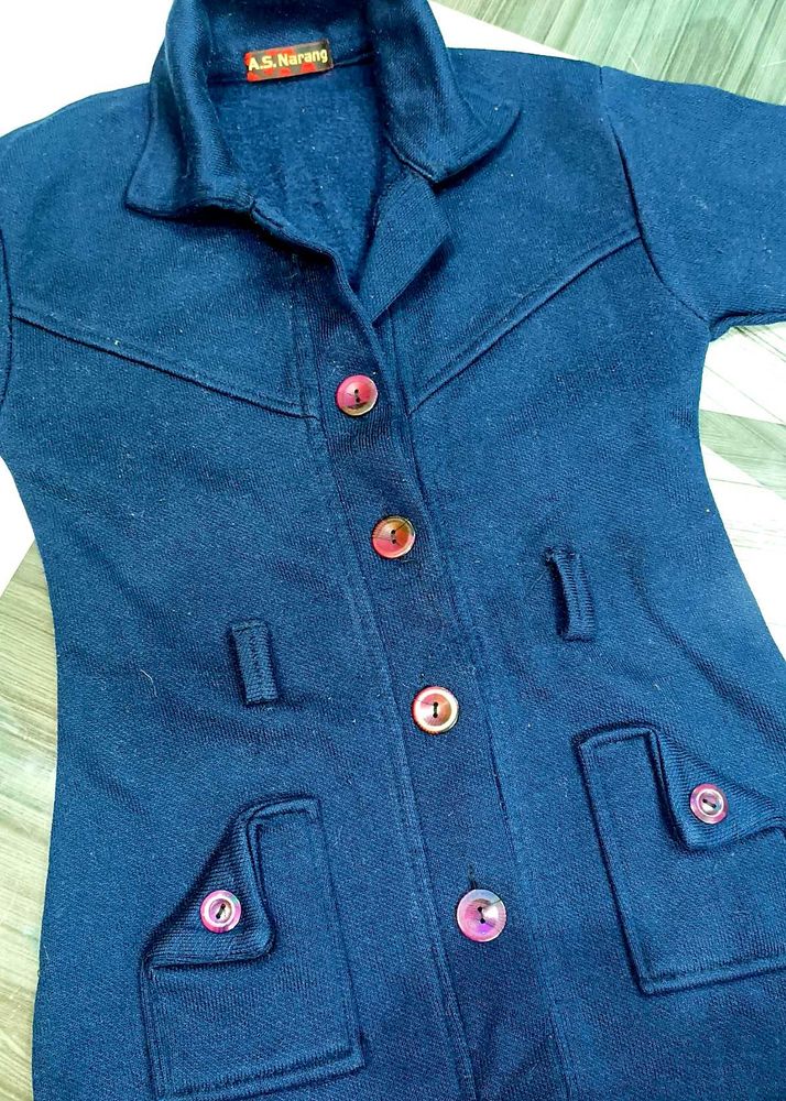 Woolen Blazer Coat Women Navy Blue Long Sweater
