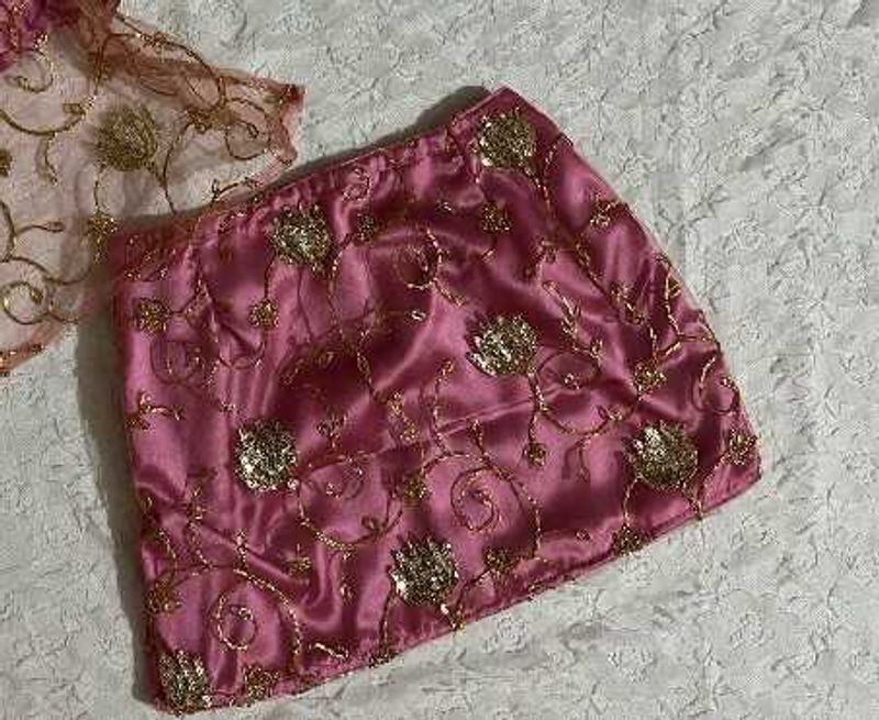 Embellished Pink Silk mini Skirt